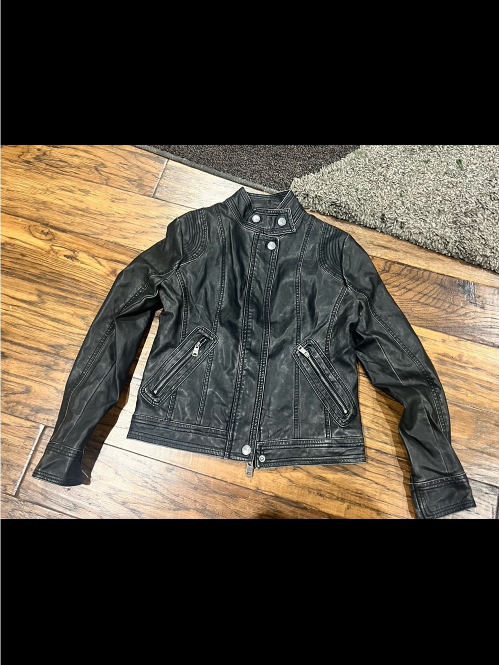 Black Faux Leather Motorcycle boys Jacket kids age 7-8 new
